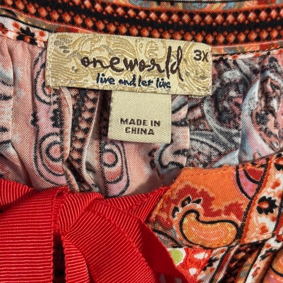 ONE WORLD Multicolor Blouse (100% Rayon) - 3x - Picture 8 of 10